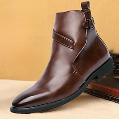 Men's Boots Biker boots Combat Boots Retro Walking Casual Daily Leather Comfortable Booties / Ankle Boots Lace-up Black Brown Spring Fall miniinthebox
