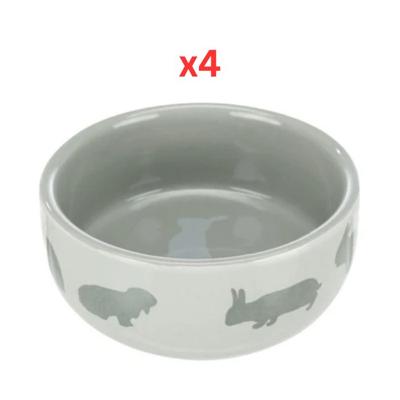 Trixie Ceramic Bowl With Rabbit Design - Grey 250ml (Pack Of 4)