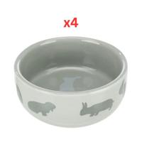 Trixie Ceramic Bowl With Rabbit Design - Grey 250ml (Pack Of 4)