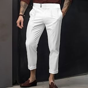Men's Dress Pants Trousers Suit Pants Gurkha Pants Button Front Pocket Plain Comfort Business Daily Holiday Fashion Chic  Modern Black White Lightinthebox