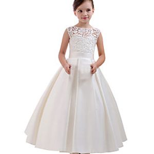 Princess Floor Length Flower Girl Dresses Party Lace Short Sleeve Jewel Neck with Pleats miniinthebox