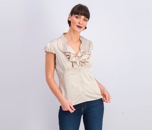 Womens Silk Short Sleeve Top  Cream