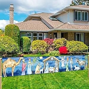 Holy Nativity Banner, Manger Scene Religious Christmas Yard Banner, Religious Merry Christmas Garden Sign Banner, Christmas Birth Christmas Banner, Christmas Family Yard Banner Decoration miniinthebox