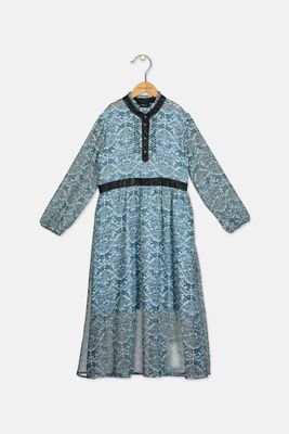 Girls Paisley Printed Long Sleeve Maxi Dress Light Blue Combo Girls Paisley Printed Long Sleeve Maxi Dress Light Blue Combo