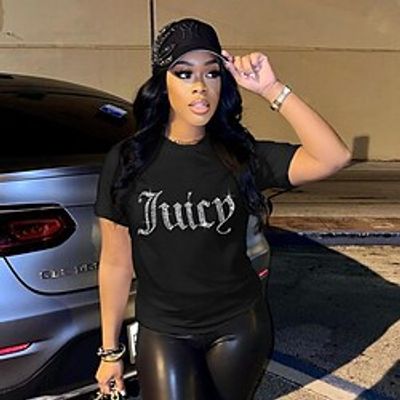 Women's Casual Weekend T shirt Tee Letter Short Sleeve Print Round Neck Basic Tops White Black Gray S miniinthebox