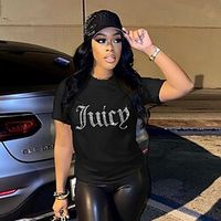 Women's Casual Weekend T shirt Tee Letter Short Sleeve Print Round Neck Basic Tops White Black Gray S miniinthebox - thumbnail