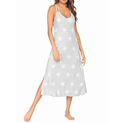 Women's Casual Dress Night Dress Midi Dress Daily Casual Print Split Heart Strap Home Lounge Red Beige 2023 Summer S M L XL Lightinthebox
