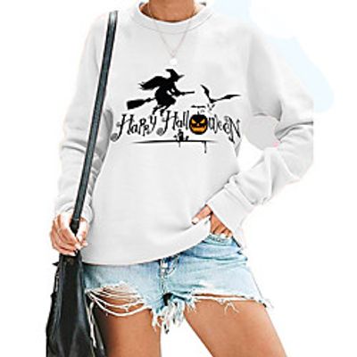 Women's Sweatshirt Halloween Letter Print Halloween Casual Hot Stamping Streetwear Halloween Hoodies Sweatshirts  Blushing Pink Gray White Lightinthebox