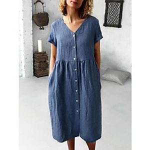Women's A Line Dress Midi Dress Light Blue Dark Blue Short Sleeve Solid Color Spring Summer Casual 2021 S M L XL XXL XXXL  Cotton Lightinthebox