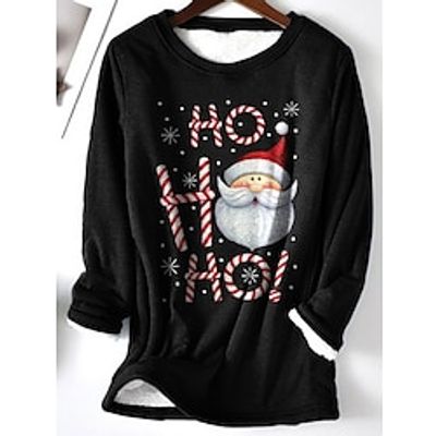 Women's Pullover Christmas Sweatshirt Fleece Funny Fuzzy Teddy Print Black Santa Claus Christmas Casual Round Neck Long Sleeve Top Micro-elastic Fall  Winter Lightinthebox