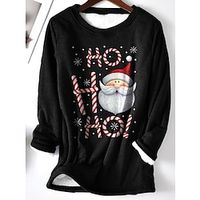 Women's Pullover Christmas Sweatshirt Fleece Funny Fuzzy Teddy Print Black Santa Claus Christmas Casual Round Neck Long Sleeve Top Micro-elastic Fall  Winter Lightinthebox - thumbnail