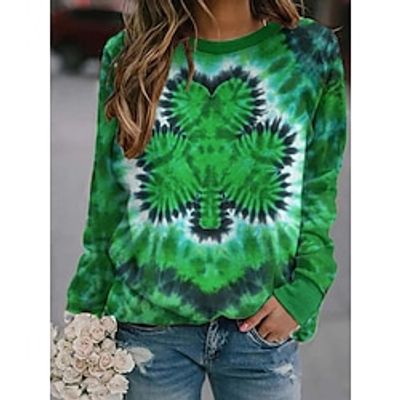 Women's Sweatshirt Pullover Shamrock St.Patrick's Day Casual Print Olive Green Grass Green Light Green Active Sportswear Round Neck Long Sleeve Top Micro-elastic Fall  Winter Lightinthebox