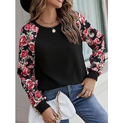 Women's Sweatshirt Pullover Active Sportswear Print Black Wine Floral Casual Sports Round Neck Long Sleeve Top Micro-elastic Fall  Winter Lightinthebox