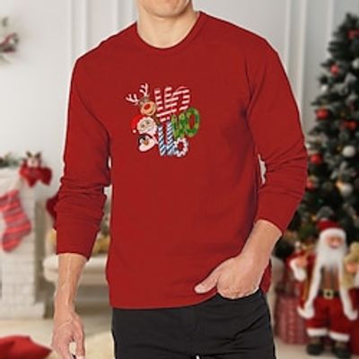 Santa Claus Elk Merry Christmas Black Red Burgundy T shirt Tee Men's Graphic Cotton Shirt Vintage Basic Shirt Long Sleeve Comfortable Tee Sports Outdoor Holiday Spring Fall Fashion Designer Clothing Lightinthebox