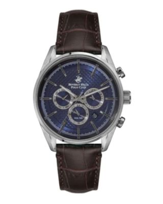 Beverly Hills Polo Club Men's Quartz Movement Watch, Multi Function Display and Leather Strap - BP3004X.392, Brown