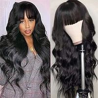 Remy Human Hair Wig Body Wave With Bangs Natural Black Capless Brazilian Hair Women's Natural Black #1B 8 inch 10 inch 12 inch Party  Evening Daily Wear Vacation Lightinthebox - thumbnail