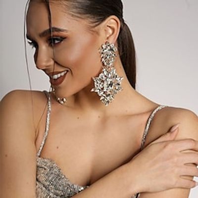 Women's Drop Earrings Geometrical Precious Statement Imitation Diamond Earrings Jewelry Silver  Golden For Wedding Party 1 Pair Lightinthebox