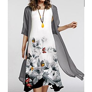 Women's Shift Dress Maxi long Dress Yellow Long Sleeve Butterfly Flower Racerback Print Spring Summer Round Neck Ethnic Casual 2021 S M L XL XXL Lightinthebox