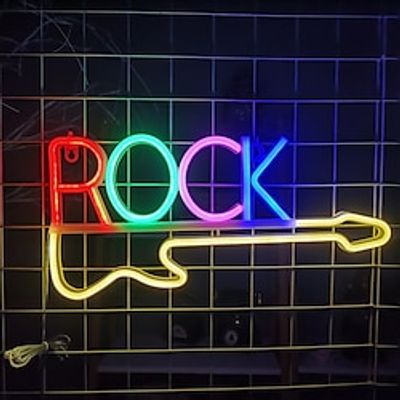 Rock Music Neon Signs Guitar Neon Signs Wall Decor USB Led Art Signs for Bedroom Music Party Rock Studio Bar Disco Party Neon Lightinthebox