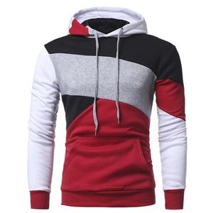 Stitching Color Slim Fit Casual Sport Hooded Tops for Men