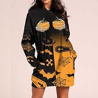 Women's Hoodie Dress Skull Pumpkin Pocket Print Halloween Weekend 3D Print Active Streetwear Hoodies Sweatshirts  Orange Lightinthebox - thumbnail