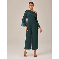 Draped Asymmetric Shoulder Elegant Black Jumpsuit