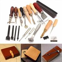 20 Pcs/Set Leather Craft Punch Tool Kit Stitching Carving Working Sewing Saddle Groover - thumbnail