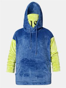 ChArmkpR Men Velvet Color Block Stitching Long Sleeve Hoodie