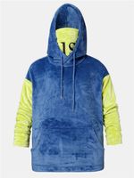 ChArmkpR Men Velvet Color Block Stitching Long Sleeve Hoodie - thumbnail