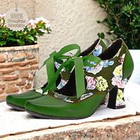 Women's Vintage Shoes Mary Jane Handmade Shoes Vintage Shoes Wedding Party Bowknot Kitten Heel Pointed Toe Elegant Vintage Premium Leather Lace-up Green Lightinthebox