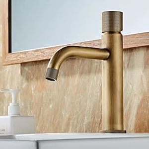 Bathroom Sink Mixer Faucet Single Knob, Vintage Mono Basin Taps Brass Deck Mounted, Monobloc Single Handle One Hole Vessel Water Tap with Hot Cold Water Hose Washroom miniinthebox