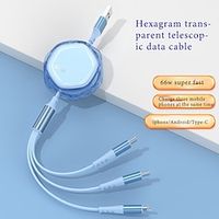 Multi Charging Cable 66W 3.9ft USB A to Lightning / micro / USB C 5 A Charging Cable Fast Charging High Data Transfer Durable 3 in 1 Retractable For Macbook iPad Samsung Phone Accessory miniinthebox