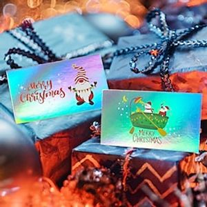 50 pieces Merry Christmas Gift Card Christmas Greeting Card Santa Claus Snowman Party Invitation Card Rainbow Laser Card miniinthebox