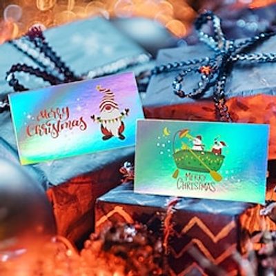 50 pieces Merry Christmas Gift Card Christmas Greeting Card Santa Claus Snowman Party Invitation Card Rainbow Laser Card Lightinthebox