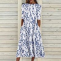 Women's A Line Dress Midi Dress White Half Sleeve Print Ruched Print Spring Summer Crew Neck Elegant Casual 2022 S M L XL XXL 3XL Lightinthebox - thumbnail