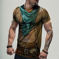 Men's Unisex Tee T shirt Shirt 3D Print 3D Graphic Prints Print Short Sleeve Daily Tops Casual Designer Big and Tall Brown Lightinthebox - thumbnail
