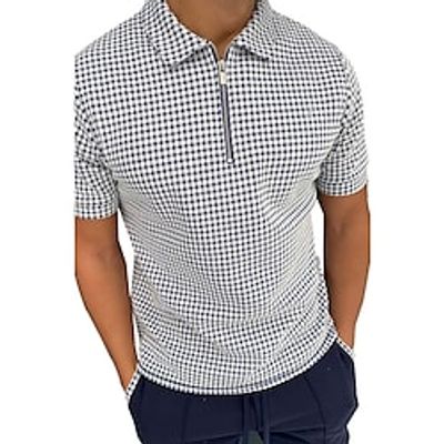 Men's Zip Polo Golf Shirt Sports  Outdoor Casual Lapel Quarter Zip Short Sleeve Fashion Streetwear Plaid Houndstooth Quarter Zip Summer Spring White Zip Polo Lightinthebox