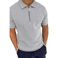 Men's Zip Polo Golf Shirt Sports  Outdoor Casual Lapel Quarter Zip Short Sleeve Fashion Streetwear Plaid Houndstooth Quarter Zip Summer Spring White Zip Polo Lightinthebox - thumbnail