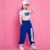 Kids' Dancewear Hip-Hop Top Printing Cinch Cord Ruffle Girls' Performance Training Short Sleeve High Polyester Lightinthebox - thumbnail