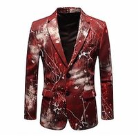 Christmas Pattern Vintage Business Men's Coat Blazer Christmas Work Wear to work Fall  Winter Turndown Long Sleeve Wine S M L Polyester Weaving Jacket Lightinthebox - thumbnail