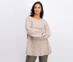 Womens Ribbed Bishop-Sleeve Sweater  Oatmeal