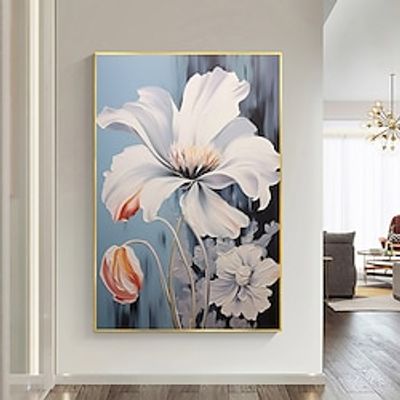 Hand Painted Wall Art White Flower Oil Painting On Canvas handnade Abstract Gray Floral Art Custom Gift Painting for Living Room Wall Decor Large Modern Wall Art ready to hang or canvas Lightinthebox Hand Painted Wall Art White Flower Oil Painting On Canvas handnade Abstract Gray Floral Art Custom Gift Painting for Living Room Wall Decor Large Modern Wall Art ready to hang or canvas Lightinthebox