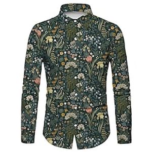 Men's Shirt Floral Graphic Prints Turndown Blue Green 3D Print Outdoor Street Long Sleeve Button-Down Print Clothing Apparel Fashion Designer Casual Soft miniinthebox