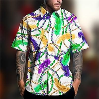 Feathers Casual Men's Shirt Daily Wear Going out Weekend Autumn  Fall Turndown Short Sleeves Black, White S, M, L 4-Way Stretch Fabric Shirt Easter Lightinthebox