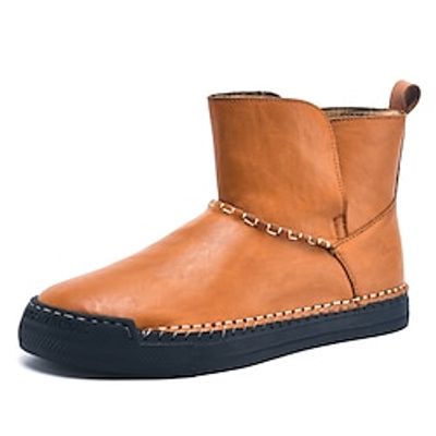 Men's Boots Retro Handmade Shoes Hiking Walking Casual Daily Office  Career Leather Breathable Slip Resistant Mid-Calf Boots Loafer Light Brown Black Fall Winter Lightinthebox