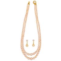 Sri Jagdamba Pearls 2 Lines Oval Peach Pearl Necklace - JPAPR-19-147