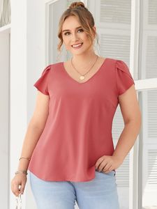 YOINS Plus Size V-neck Side Split Sleeves Tee