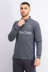 Mens Long Sleeve Racing Polo Shirt  Grey