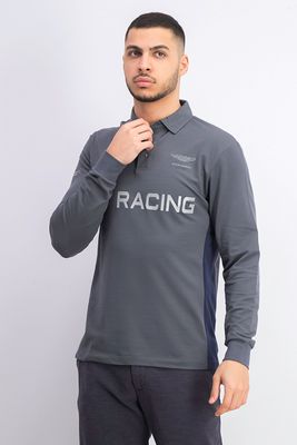 Mens Long Sleeve Racing Polo Shirt  Grey