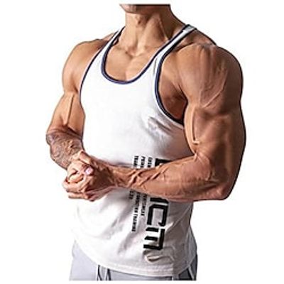 Men's Muscle Bodybuilding Stringer Tank Tops Plus Size Y-Back Gym Fitness Workout Sleeveless Training T-Shirts Vest White miniinthebox